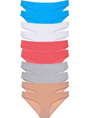 Royaleks 10 Adet Süper Eko Set Likralı Kadın Slip Ten Gri Beyaz Fuşya Mavi