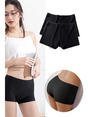 Royaleks 2 Adet Kadın Dikişsiz Görünmez Iz Yapmaz Mini Şort Boxer Siyah