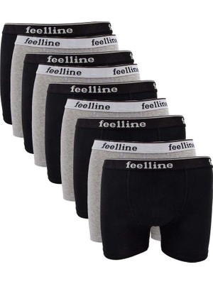 9 Adet Feelline Siyah ve Gri Pamuklu Doğal Likralı Erkek Boxer