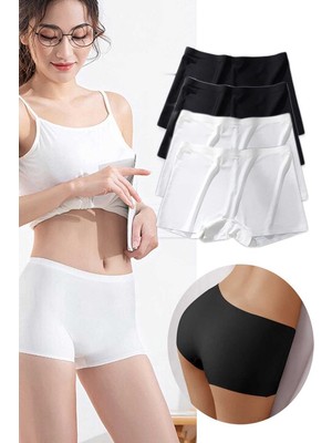 Royaleks 4 Adet Kadın Dikişsiz Görünmez Iz Yapmaz Mini Şort Boxer Siyah Beyaz
