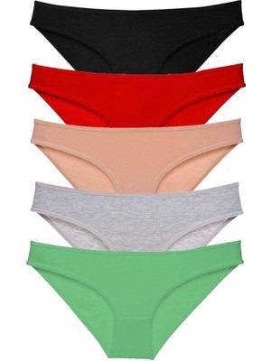 Royaleks 5 Adet Süper Eko Set Likralı Kadın Slip Külot Siyah Kırmızı Ten Gri Yeşil