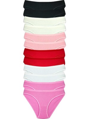Tutku 12 Adet Fitilli Pamuklu Kadın Kaşkorse Bikini Külot