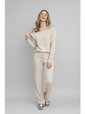 Fit Women Kendinden Desenli Kayık Yaka Alt Üst Takım 4448