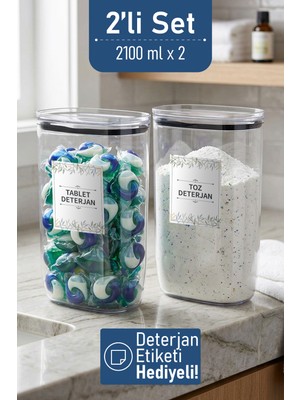 Ironika Etiket Hediyeli Sızdırmaz Kapaklı Tablet Toz Deterjan Saklama Kabı 2100 ml 2 Adet