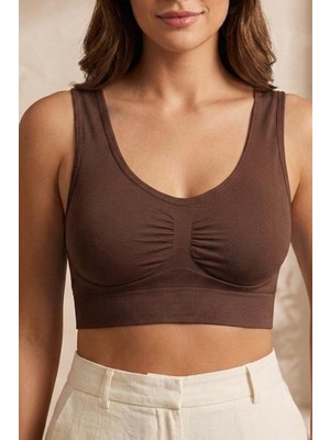 Fit Women Toparlayan Incelten Kalın Askılı Pedsiz Büstiyer Korsesi Seamless 5050 -Kahverengi