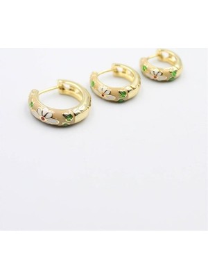 Mudanis 3'lü Mineli Çiçek Küpe - Kahverengi