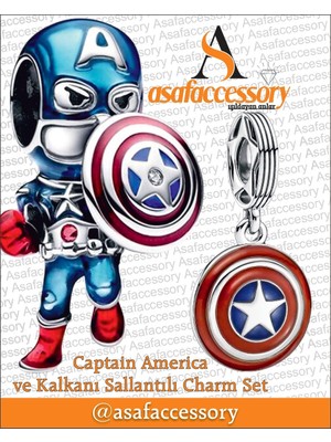 Asaf Accessory Kaptan Amerika ve Kalkan Set Charm Gümüş