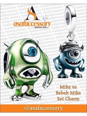 Asaf Accessory Mike ve Bebek Mike Set Charm Gümüş