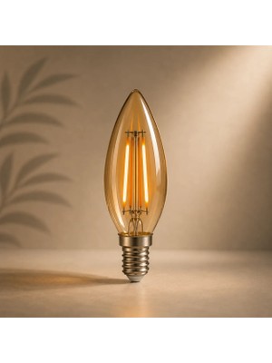 Orbus 4W Amber Sarı Işık E14 Rustik LED Ampul İnce Duylu 300 Lumen Güç Tüketimi 0,5 W