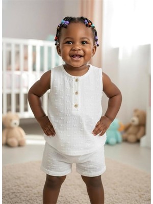 Tiffany Baby Kız  Bebek Pure Theme Müslin Düğmeli Kolsuz Tişört Beyaz 20139