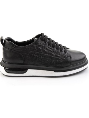 Bambi Siyah Baskılı Hakiki Deri Erkek Sneaker E01811038003