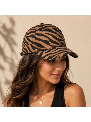 Valkyrie Kahverengi Zebra Desenli Kadın Şapka Ayarlanabilir Baseball Cap Pamuk Günlük Spor Şapka