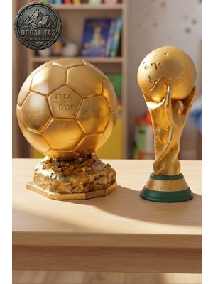 Craft 3D Atölye Dünya Kupası ve Ballon D'or (15 cm Boyunda)-Hediye Paketi ile Beraber Beton Büst/figür/biblo