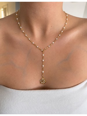 Sun Jewellery Çelik Inci Detaylı Deniz Kabuğu Uçlu Y Kolye
