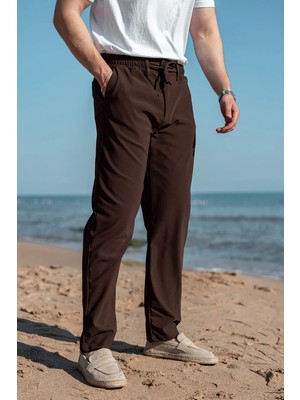 Madmext Acı Kahve Beli Lastikli Relaxed Fit Jakarlı Erkek Pantolon E6593