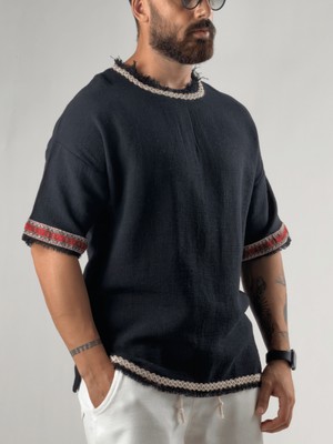 Cocopelli Kol Detaylı Tasarım Siyah Buldan Erkek T-Shirt COC3291