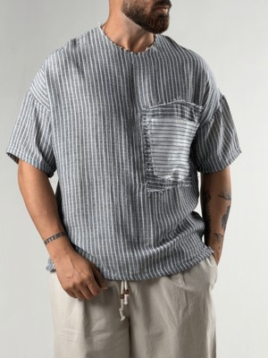 Cocopelli Siyah Çizgili Patch Bohem Erkek T-Shirt COC3289