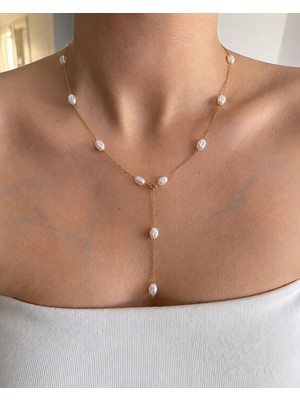 Sun Jewellery Çelik Inci Detaylı Y Kolye Gold Renk