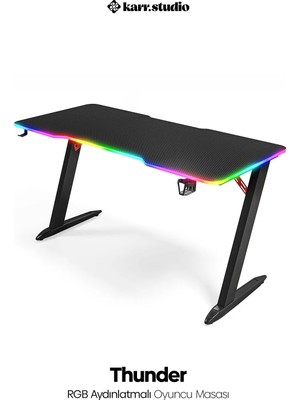 Karr Gaming Thunder 25mm RGB Aydınlatmalı Oyuncu Masası | Siyah Karbon Fiber Kaplama