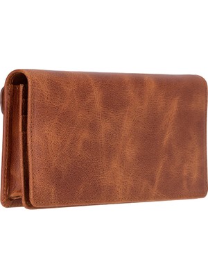 BloominBag Celestina Golden Tan Hakiki Deri Telefon Bölmeli Cüzdan-Azami iPhone 17 Pro Max Uyumlu