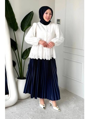 Tesettür Diyarı Lola Fisto Kumaş Astarlı Tesettür Gömlek- Beyaz