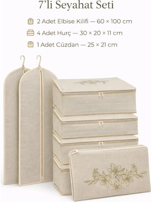 Umbellatum 7’li Seyahat Düzenleyici Seti – Elbise Kılıfı, Valiz Içi Hurç ve Fermuarlı Çanta