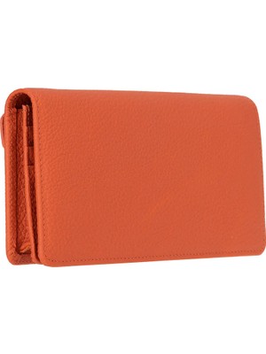 BloominBag Celestina Pebble Orange Hakiki Deri Telefon Bölmeli Cüzdan-Azami iPhone 17 Pro Max Uyumlu