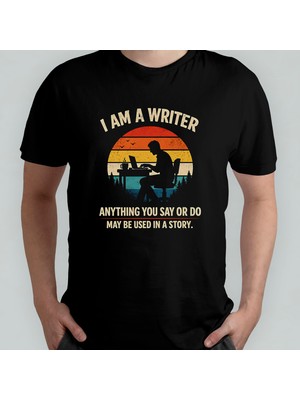 Pixxa Yazar Writer Author Unisex %100 Pamuklu Bisiklet Yaka T-Shirt Model 1