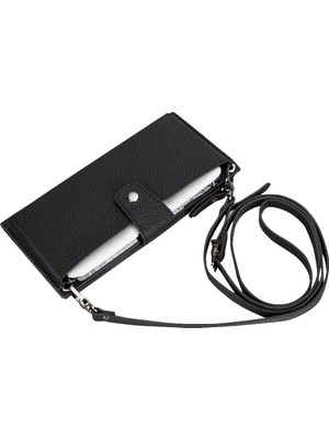 BloominBag Lozan Strap Shadow Black Gerçek Deri Çapraz Askılı Telefon Bölmeli Cüzdan Çanta