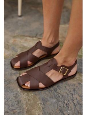 Butik Noble Shoes Hakiki Derikahverengi Kadın Sandalet