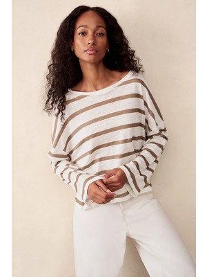 The White Company Avrupa Keten Oversize Uzun Kollu Kadın Tişört