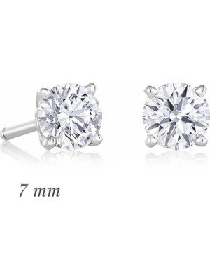 Hazego Gümüş Yuvarlak Tek Taş Zirkon Küpe - 7 Mm.