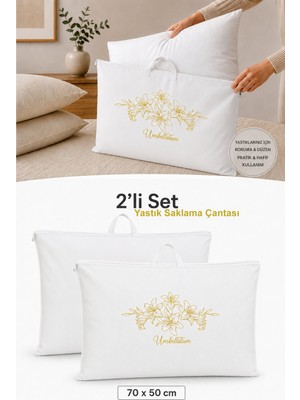 Umbellatum 2'li Yastık Saklama Çantası 70X50 cm | Fermuarlı Yastık Hurcu Koruma ve Düzenleme Kılıfı