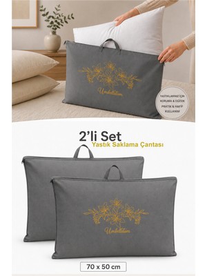 Umbellatum 2'li Yastık Saklama Çantası 70X50 cm | Fermuarlı Yastık Hurcu Koruma ve Düzenleme Kılıfı