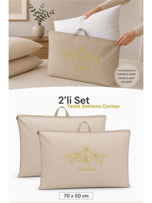 Umbellatum 2'li Yastık Saklama Çantası 70X50 cm | Fermuarlı Yastık Hurcu Koruma ve Düzenleme Kılıfı