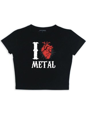 Touz Zolid Wear I Love Metal Baskılı Siyah Crop