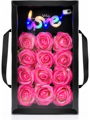 Salish LED Işıklı Love Gül Kutusu | Pembe & Kırmızı Renk Seçenekli | Sevgiliye, Eşe, Doğum Günü Hediyesi