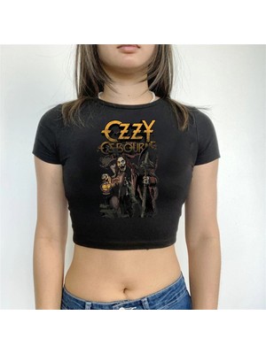 Touz Rock Serisi Hard Rock Slayer Baskılı Siyah Crop