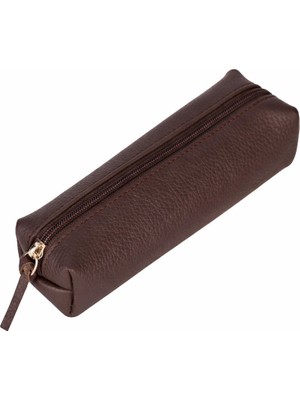 BloominBag Bloombox Espresso Brown Hakiki Deri Kalem & Makyaj Çantası