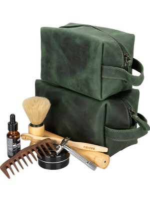 BloominBag Voyage Cypress Green Hakiki Deri Dopp Kit – x Large