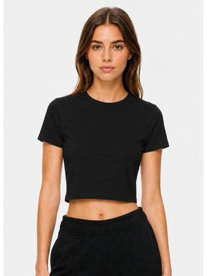 Wander Tapestry Kısa Kollu Crop Fit Basic Kadın Tişört | Bisiklet Yaka Baskısız Bluz Likralı Kaliteli Premium Kumaş