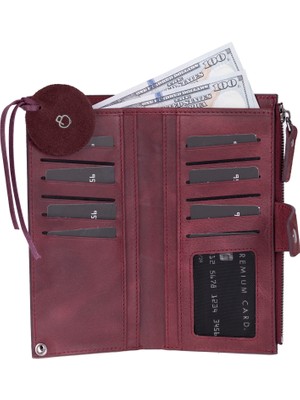 BloominBag Burgundy Still Lozan Hakiki Süet Çapraz Askılı Telefon Bölmeli Cüzdan Çanta