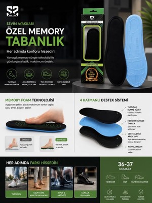 SS Sevim Ayakkabı Ortopedik memorial tabanlık  Hafızalı Memory Foam Ayak Tabanlığı – Yakmayan Bez Üst Yüzey, Gün Boyu Konfor ve Kemer/topuk Desteği SEVİM AYAKKABI