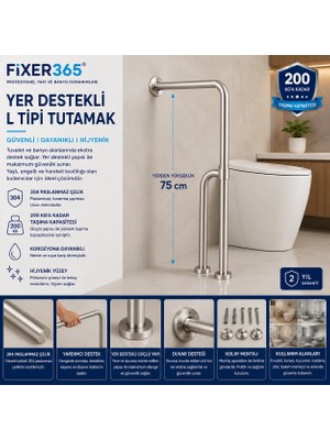Fixer365 Yaşlı Hasta Engelli Paslanmaz Döner Ayaklı Tutunma Barı