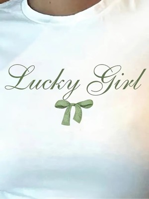 Touz Lucky Girl Baskılı Beyaz Body Crop Bluz