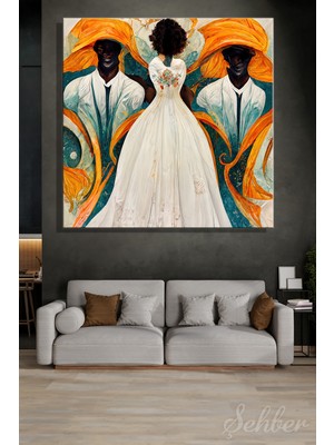 Şehber Kanvas Tablo Kare Tekli Black Women In White Dress Art Noveau Sanat Çalışması Illüstrasyon 2888
