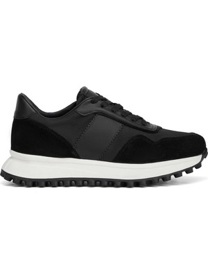 Tergan Siyah Deri-Tekstil Erkek Sneaker - E26I1AY57586-A01