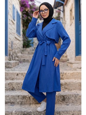 Hafsa Mina Uzun Kimonolu Ikili Takım Indigo HM2937