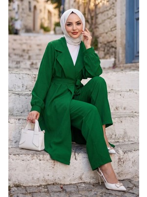 Hafsa Mina Uzun Kimonolu Ikili Takım Yeşil HM2937