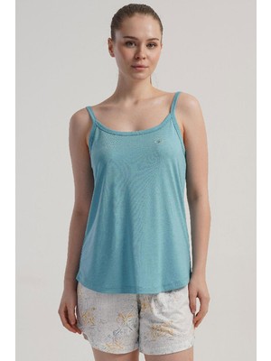 Kezokino Kadın Ince Askılı Mavi Şortlu Pijama Takımı C5T3N2215